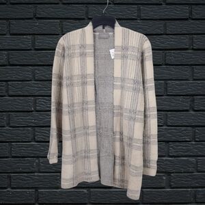 Cyrus Women's Beige Plaid Open Front Cardigan Size Large